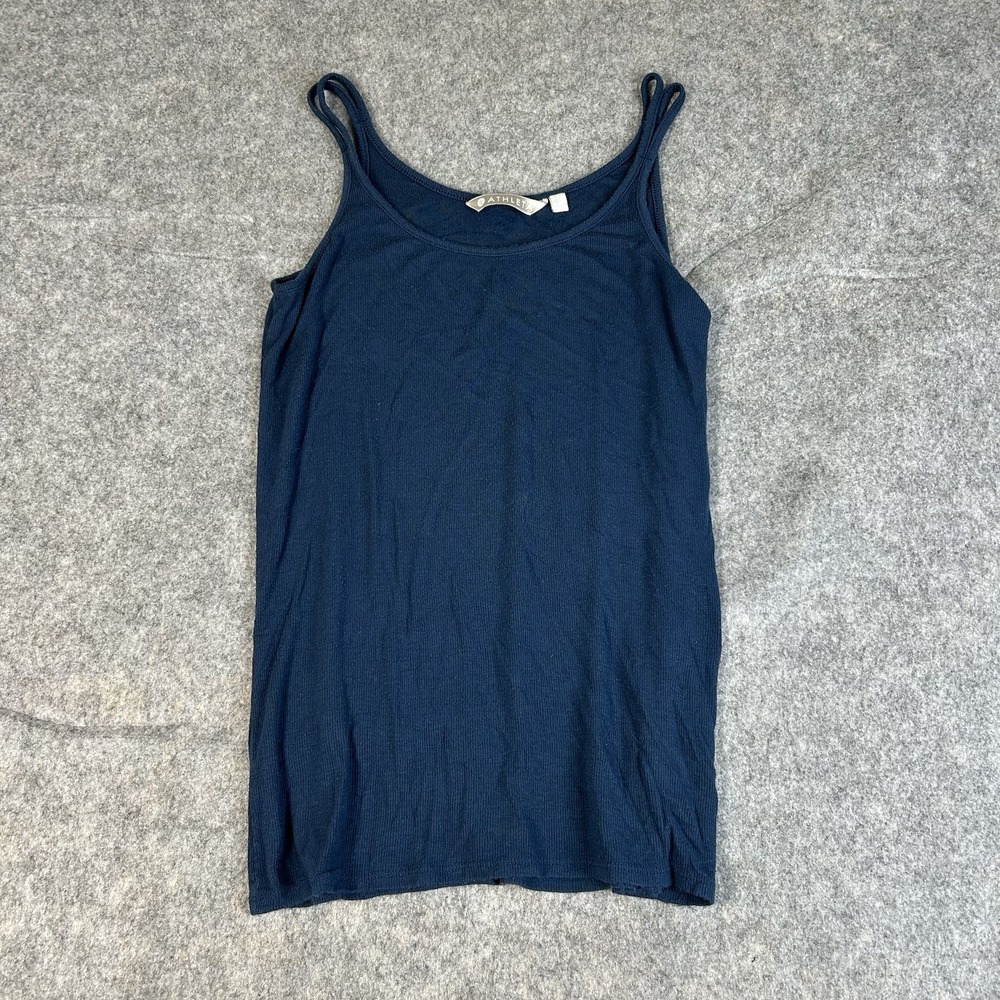 Athleta Tank Top Womens Small Ribbed Knit Scoop Neck Navy Blue Stretch